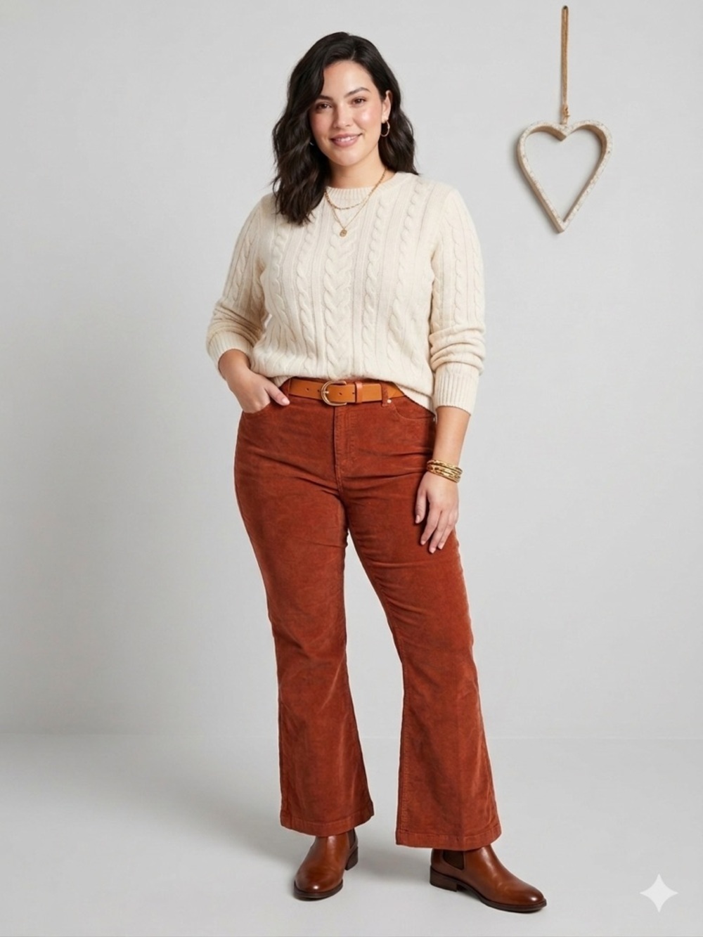 Kensie Rust Orange Brown High Rise Corduroy Flare Jeans Vtg 70s Inspo Retro Boho